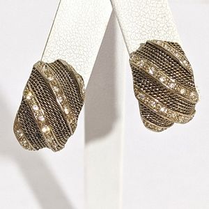 Vintage 70's 80's Gold Rhinestone Clip Earrings